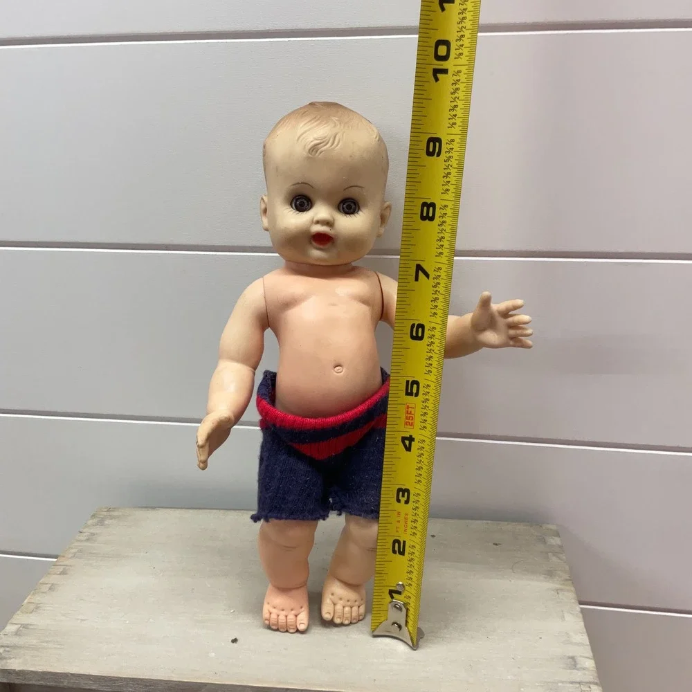 Vintage 10 Inch Baby Boy Doll Molded Hair Sleep Eyes Knit Shorts 1950s 1960s